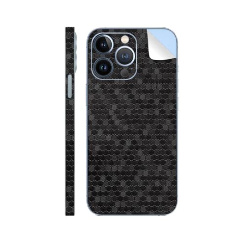 Skin para iPhone 15 Pro Max evita arañazos con envoltura de panal negro