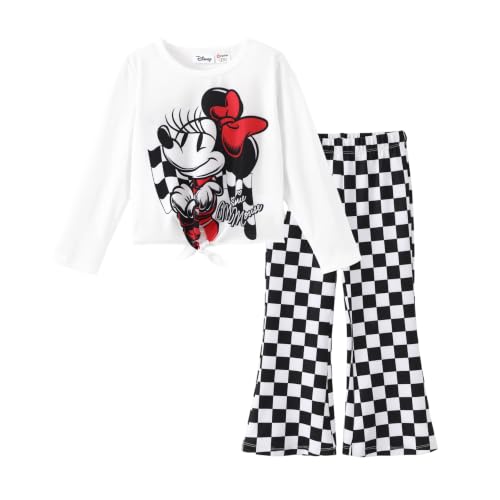 Image of Disney Frozen Princess Minnie Stitch Girl Clothes Long Sleeve Knot Front Sweatshirt Flare Pants Fall 2 Piece Outfit 2-9Y