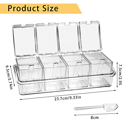 Faxco 4-Cell Clear Seasoning Rack Spice Box, Storage Container Condiment Jars Acrylic Seasoning Box With Cover And Spoon #TOP1