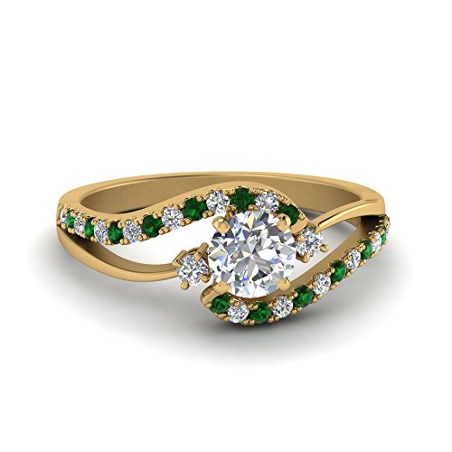 Image of Choose Your Gemstone Swirl 3 Stone Diamond CZ Engagement Ring Yellow Gold Plated Round Shape Side Stone Engagement Rings for Women, Girls and Ladies US Size 4 to 12