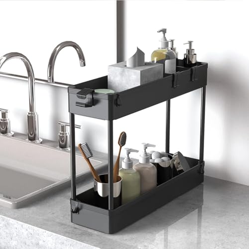 Image of Allkartz - 4 Tier Slim Rolling Trolley Organizer Storage Rack with Wheels - Kitchen Trolley Organizer, Plastic Shelf Rack for Storage, Bathroom Trolley, Utility Cart for Fridge Side & Narrow Spaces