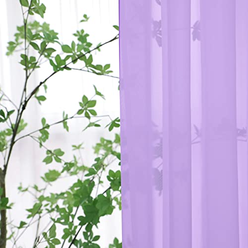 Image of Window Purple Sheer Curtains 72 Inches Long 2 Panels Sheer Curtain Basic Rod Pocket Panel for Bedroom Children Living Room Yard Kitchen (Purple, 52 inch W x 72 inch L | 2 pcs)