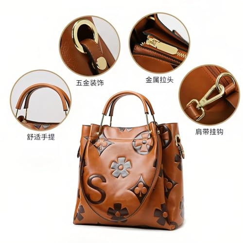 Floral Embossed Handbag,Women's Floral Embossed Tote Bag,Bucket Purse Top Handle Crossbody Clutch,Designer Handbag for Women4