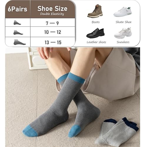ULEEMARK 6-Pack Men's Cotton Crew Socks for Work & Daily Wear, Soft Comfortable Breathable Casual Socks, Size 7-154