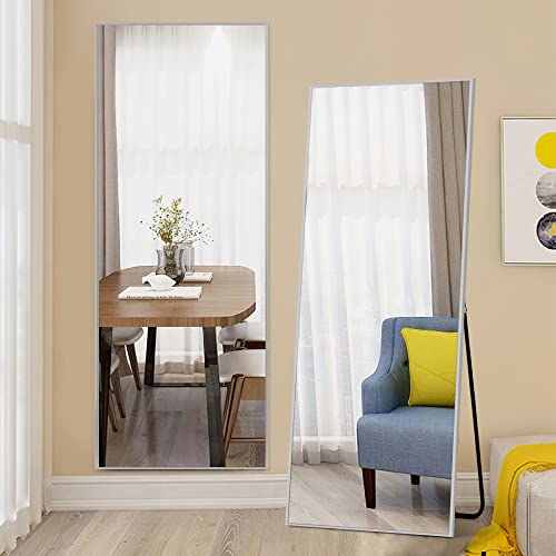 Neutype Full Length Mirror Dressing Mirror 65"X22" Large Rectangle Bedroom Floor Standing Mirror Wall-Mounted Mirror Standing Hanging Or Leaning Against Wall Aluminum Alloy Thin Frame (Silver) #TOP6