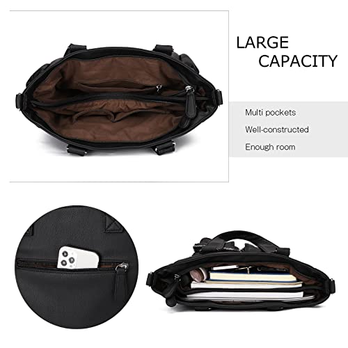 Image of KL928 Large Purses for Women Shoulder Bag Tote Handbags Stylish Vegan Leather Hobo Bags Ladies, A-Black-4 | Large