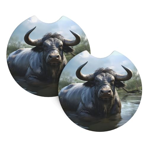 WZYWHJ Water Buffalo Prints - Posavasos de goma de calidad para coche, juego de 2, fáciles de limpiar, protegen el interior del vehículo