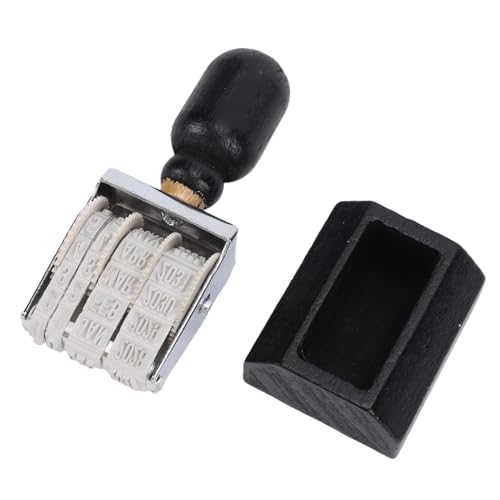 MENDUNER Estampador de Fecha con Rodillo Ajustable Madera Vintage | Sello Reutilizable Giratorio de 4 Dígitos para Manualidades de álbumes de Recortes