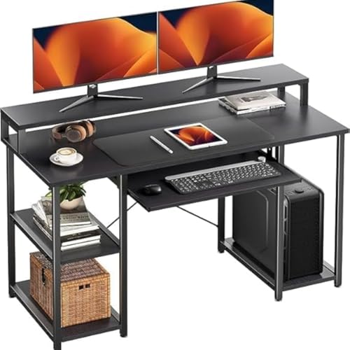 TEKAVO Trio Computer Table for Home Pc | Office Table for Home with Monitor Riser and Keyboard Tray, Laptop Table, Work Table, Study Table, Modern Wor
