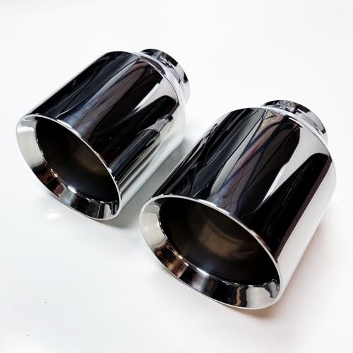 Pair 5 Exhaust Tips 3 Inlet Straight Cut | T304 Stainless Steel Weld-On Double Wall Muffler Tips | Fits Charger Challenger Mustang Corvette (Polished Stainless Steel)