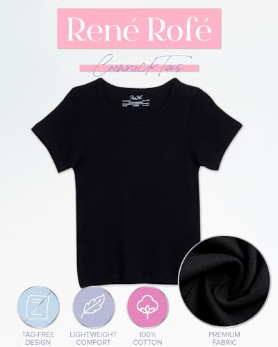 Image of Rene Rofe Girls Undershirts - 6 Pack Soft Cotton Tag Free Crew Neck Short Sleeve Shirts Girls T Shirts for School and Play