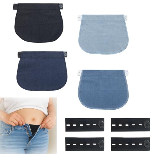 4 Piezas Extensores de Jeans con Cintura Ajustable, Extensores de Botones Adaptador Pantalon premama Embarazada Cintura Elástico para Mujeres Embarazadas Embarazo Pretina Alargador Pantalones