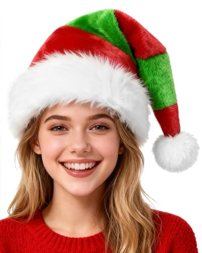 Dolkoic Christmas Elf Hat Santa Hat for Unisex Adults Classic Thicken Velvet Comfort Xmas Hats for Christmas New Year Festive Holiday Party Supplies
