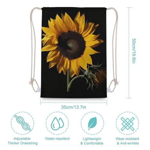 Sunflower Black Background Drawstring Backpack String Bag Sackpack for Gym Shopping Beach Sport Yoga2