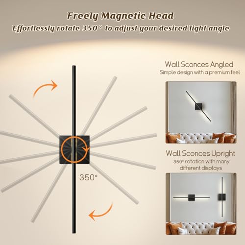 Image of 12000mAh Battery Operated Wall Sconces with Remote Control,31.5 Inch Rechargeable Wall Sconce Set of 2, 350 Rotate Dimmable LED Wall Lights, 3000-6000K, for Living Room，Bedroom, Hallway