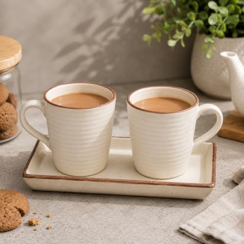 Image of Miah Decor Ceramic Coffee Mug Set with Serving Platter, Handmade Stoneware