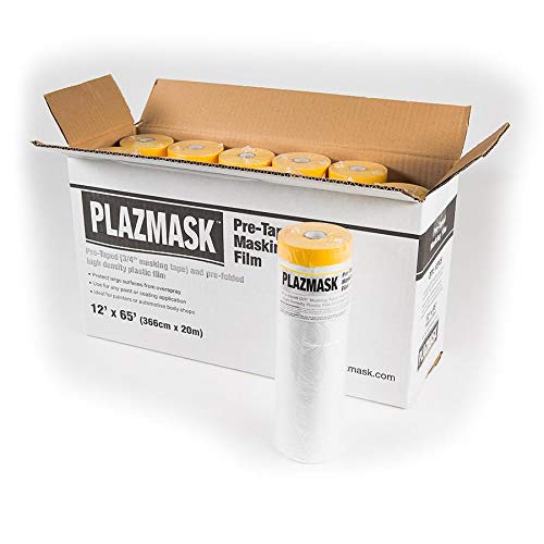 PlazMask Pre-Taped Masking Film, 12-Feet X 65-Feet, 12-Pack