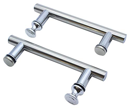 KEABATH Edelstahl runder Duschtürgriff mit Kunststoffknöpfen, 2er-Pack Duschknauf Duschtürzuggriff Teile Ersatz 145 mm Loch zu Loch Glastürgriff Knopf
