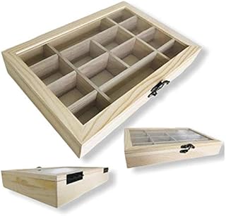 2 Pack Unfinished Wood Classic Box with Hinged Glass Lid for Arts, Crafts, Hobbies, Beads Jewelry and Much More | 14 Compartment Ready to Paint Decorate and Personalize
