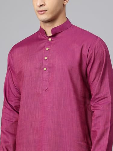 Image of Majestic Man Men's Cotton Regular Fit Traditional Mandarin Collar Ethnic Motifs Solid Long Kurta