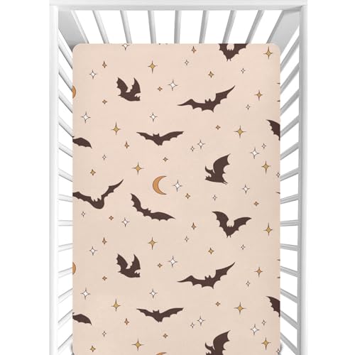 Image of CaTaKu Boho Halloween Bat Crib Sheets for Girls Boys,Baby Crib Fitted Sheets for Mini Crib and Toddler Mattress, Soft Baby Nursery Bed Sheets Neutral 28 inchx 52 inch