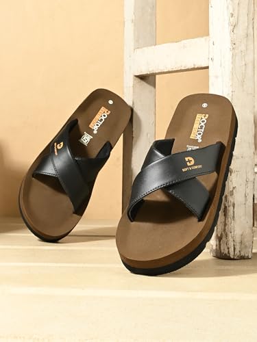 Image of DOCTOR Men Cross Strap Slippers | Soft Feel Comfort Casual Slides for Men | Lightweight Everyday Wear Open Toe Sandals