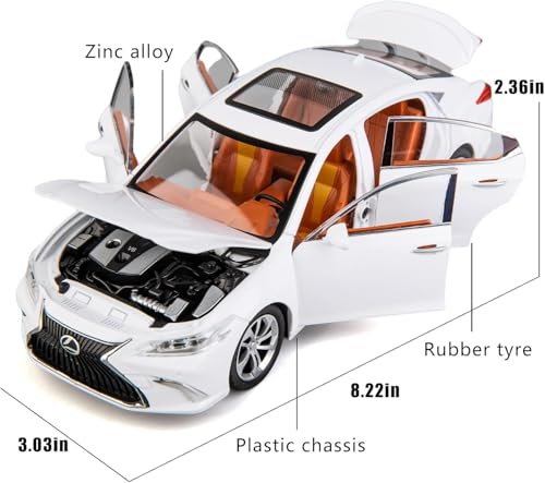 Image of Compatible for 1:24 Lexus ES300 Alloy Diecast Collectible Toy Car with Light & Sound | Pull Back Vehicle with Openable Doors | Metal Model Car Gift Toy for Boys Girls & Kids (White)
