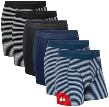 DANISH ENDURANCE Men's Organic Cotton Trunks, 3 & 6-Pack, Multicolor (2x Black Stripe, 1x Black, 1x Navy, 2x Navy Stripe), M