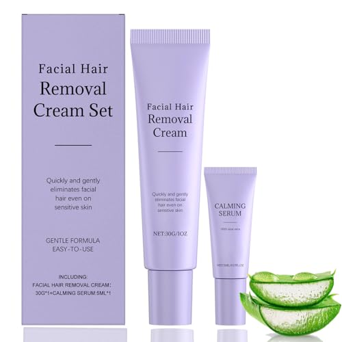 Facial Hair Removal Cream.Bikini Hair Removal Cream for Women,Men Hair Removal Cream,Calming Serum,Ladies Facial Hair Remover,Upper Lip & Chin & Cheeks & Body,Gentle Care & Hydrating-For All Skin Type