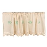 landhaus fensterdekoration Landhaus Stil Kurze Spitze Blumen Fenster Vorhang Aus Leinen Größe Einfacher Stil Auswählbar Beige Und Grün 45 * 180Cm