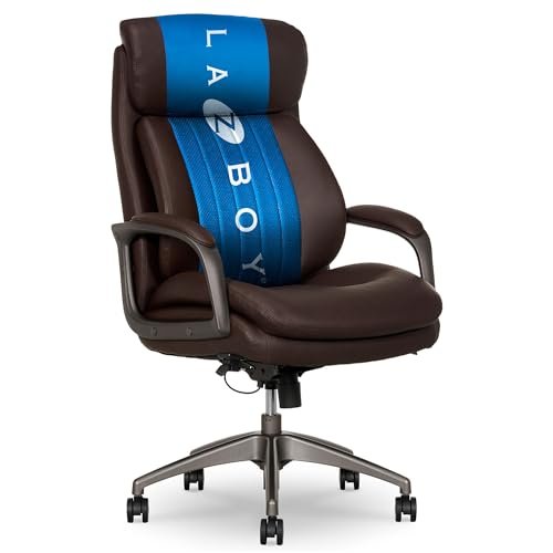 La-Z-Boy Nova Executive Office Chair - Ergonomic High Back Desk Chair with AIR Lumbar Support - Comfortable ComputerChair for Home Office - Vegan Leather - Brown