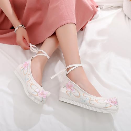 Women Hanfu Shoes Chinese Embroidered Flower Flat Retro Vintage Handmade Floral Embroidery Shoes for Women Ballet Mary Jane Flat Shoes 5