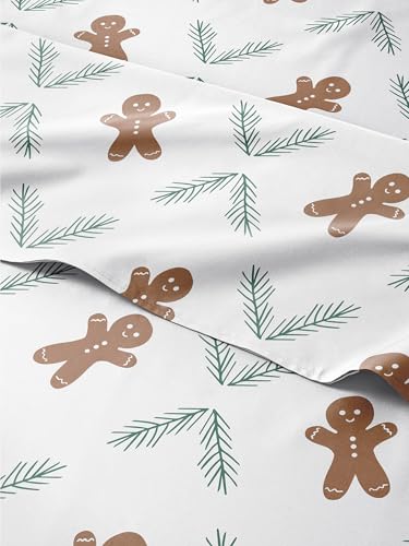 King Christmas Gingerbread Cookie Sheet Set - Holiday Xmas Pattern Bedding Set - Deep Pockets - Snug Fit - 4 Piece - Wrinkle Free - Comfy Festive Winter - Holiday Sheets for Women, Men, Kids & Teens