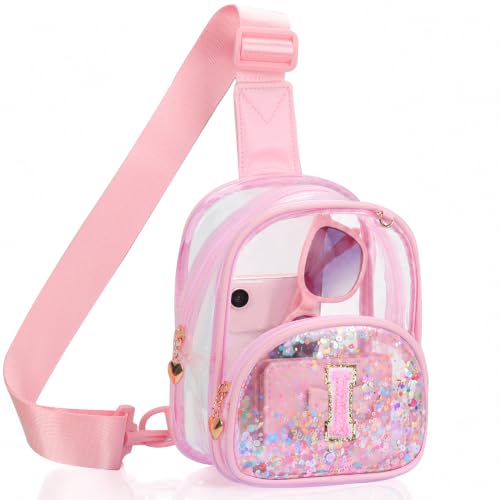 Image of Birthday Gifts for for Girls Women- Initial Sling Bag Cross Body Bag Fanny Pack for Girls Pink Clear I