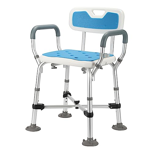 Joparri Duschhocker mit Armlehne für Senioren 180 kg Höhenverstellbar 40-53cm, mit Rückenlehne, Sitzkissen Dusche und Doppelt Verstärkter Querbalken, Duschsitz für Schwangere