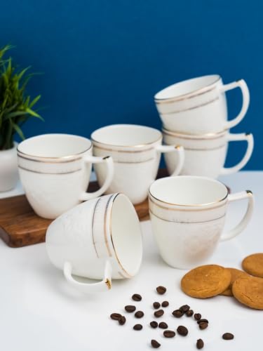 Image of Clay Craft Fine Ceramic Satin Impression Tea /Coffee Set of 6-200 ml Each (1411), Tea Cup Set of 6, Microwave & Dishwasher Safe, Mugs for Coffee, Cups Set of 6, Mug Set, Gift Set, Ideal for Gifting