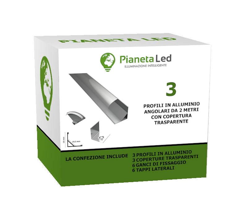 PROFILI IN ALLUMINIO 45° LP2020 IN BARRE DA 2 MT PER STRISCE A LED CON COVER TRASPARENTE IN PLEXIGAS CON TAPPI E GANCI DI MONTAGGIO INCLUSI (3)