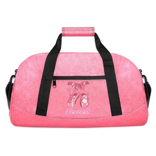 Custom Ballet Bag Girls Dance Bag with Name Initial Letter, Personalized Large Sport Duffel Bag Weekender Travel Cheerleading Bag, Pink Ballet Shoes2