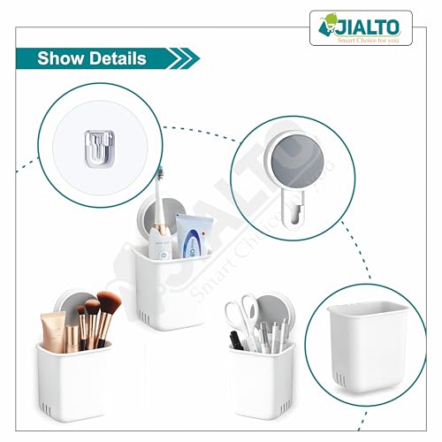 Image of JIALTO Wall Mounted Toothbrush Holder for Bathroom, Abs Plastic Toothbrush Stand & Toothpaste Holder, Self Adhesive Bathroom Organizer, Toothbrush Storage Rack, Pack of 3