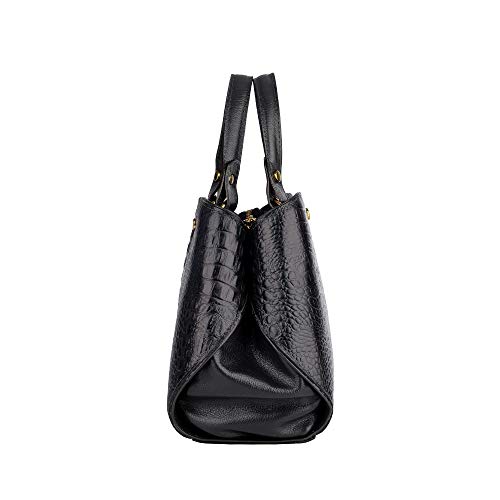 Bolsa baú pequena de couro croco Megan - Preta