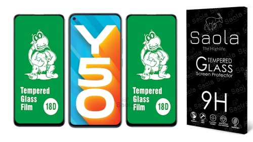Image of Saola 18D Tempered Glass With Inbuilt AirBag Borders For Vivo Y50 (Pack Of 2) with Free Installation Kit. Full screen Coverage - 6.58 inch