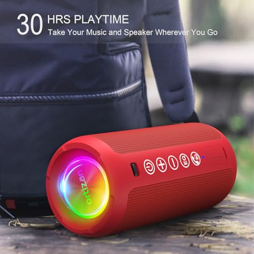 Image of Ortizan Portable Bluetooth Speaker: IPX7 Waterproof, 24W Loud Sound, Deep Bass, Bluetooth 5.3, LED Lights, Wireless Stereo Pairing, 30H Playtime, for Home /Outdoor /Party /Beach, Birthday Gift (Red)