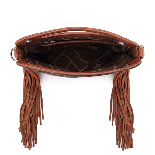 Image of Wrangler Western Handbag for Women Crossbody Bag Top Handle Shoulder Bag Embossed Cowgirl Fringe Purse
