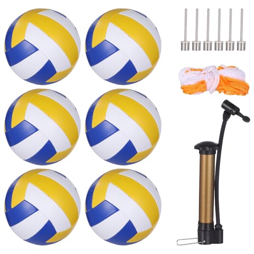 wkao Volleyballs 6-Pack, Size 5 with Pump, Needles, and Net Bags, PVC Volleyballs for Training
