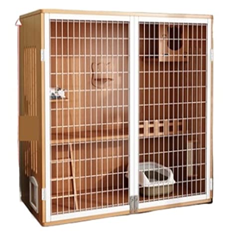 Katzenkäfig Cat Villa Indoor Cat Room Home Cat House Großer Freiraum Katzenschrank Cat House Katzentoilette Katzenkäfig Luxus Katzenhaus ( Color: Varnish )