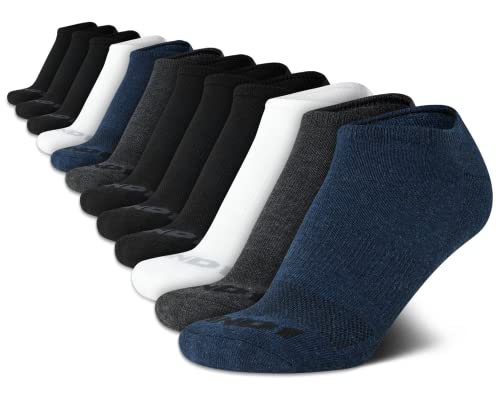 AND1 Mens No Show Socks - 12 Pack Performance Stretch Athletic Compression Socks for Men - Sports Low Cut Socks (6-12.5) Size 6-12.5 Navy Assorted