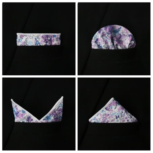 Image of Floral Pocket Squares for Men with Holder Printed Flower Mens Handkerchief Cotton Suit Pocket Hanky for Wedding