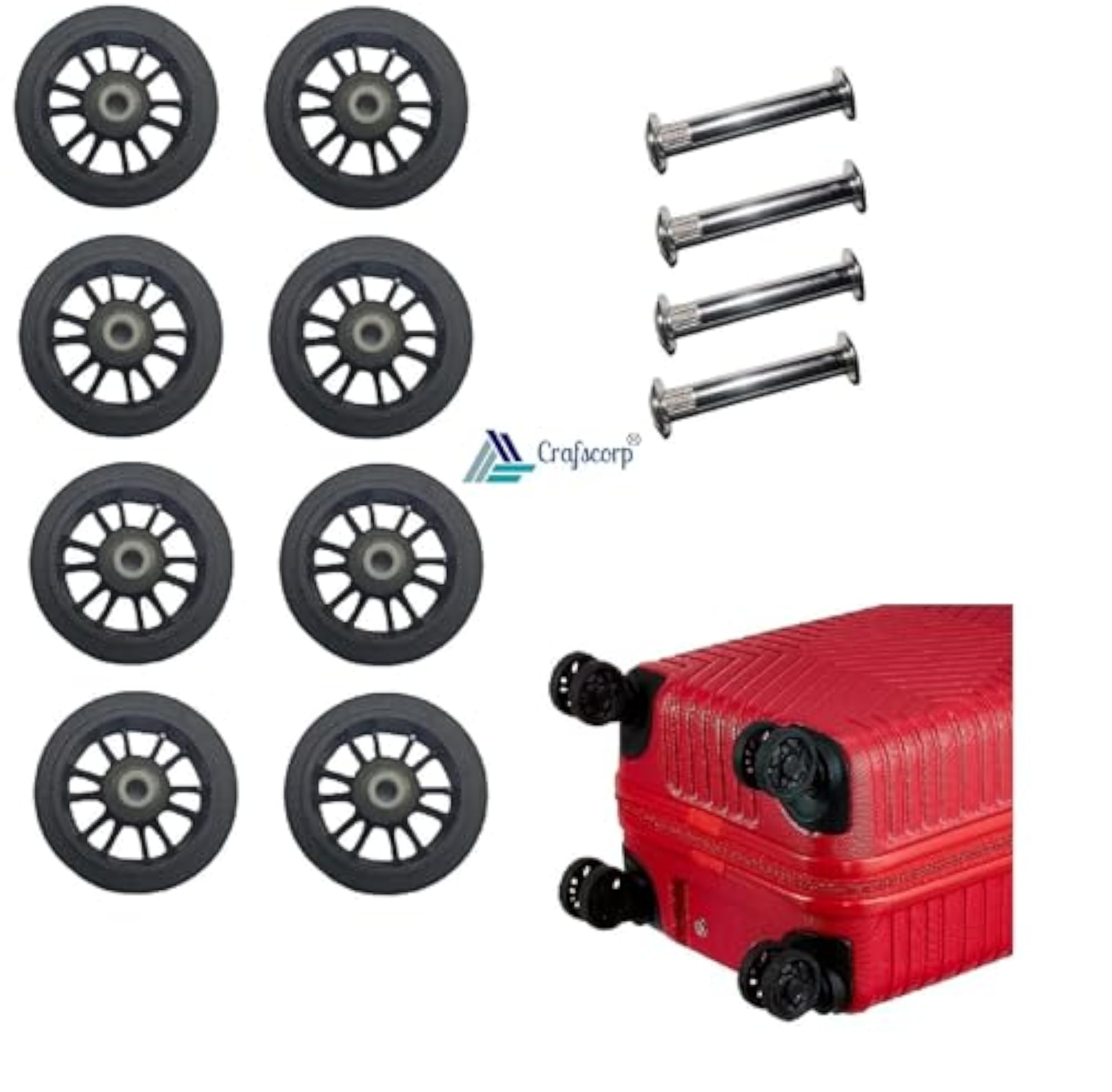 Premium Luggage Wheel Replacement Kit - Pack of 8