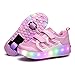 HANHJ Unisex LED Schuhe Mit Rad Kinder Doppel Rad Trainer Roll Skate Schuhe Abnehmbare Radwalze Schuhe Mädchen Junge Casual Fitness Sneakers 7 Farben Flash Skateboard Schuhe,Pink02-33