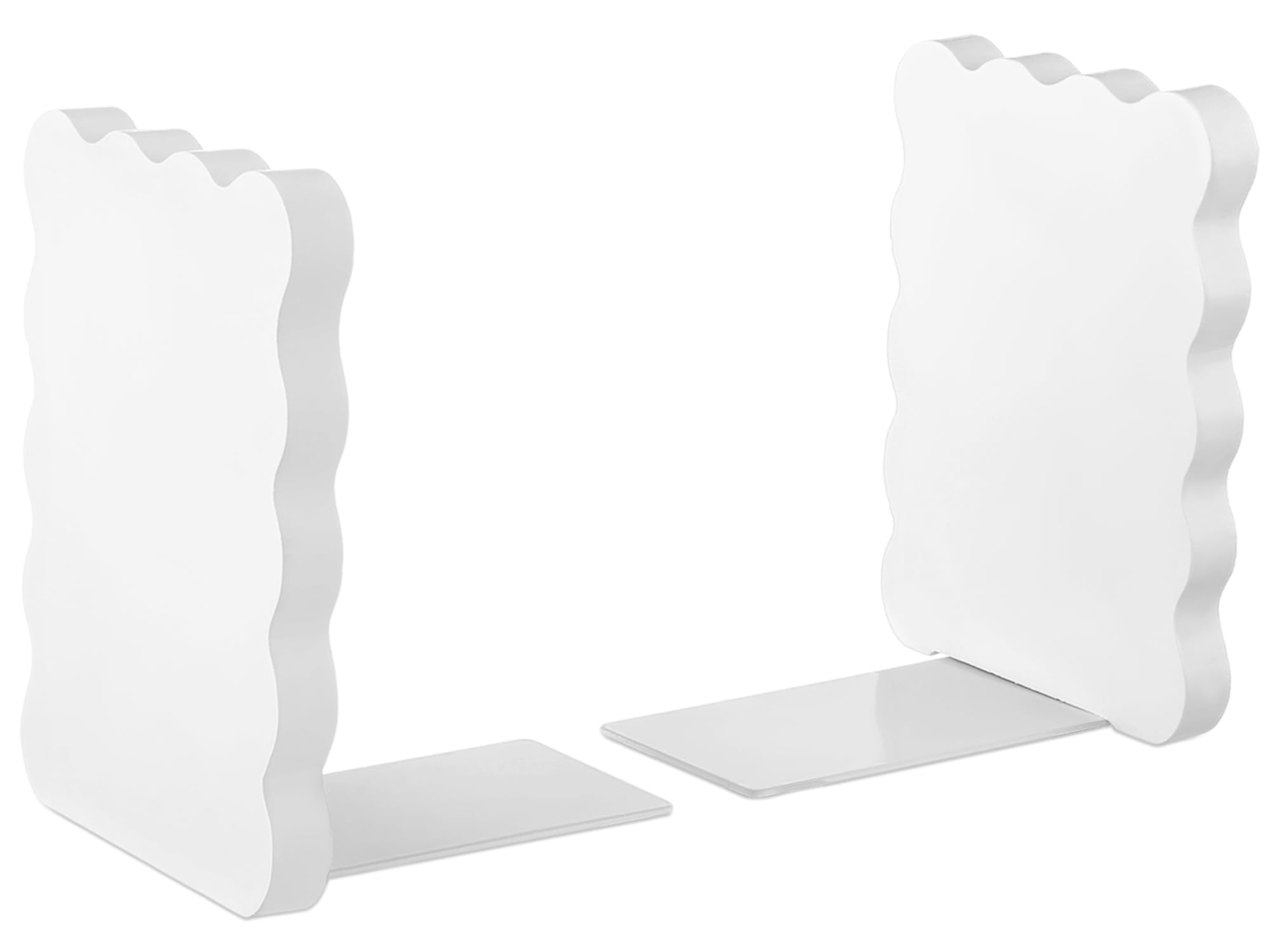 Skyygemm White Wood Scalloped Bookends for Shelves, Non Slip Decorative Cute Aesthetic Preppy Heavy Duty Book Ends Organizer Stopper for Nursery Home